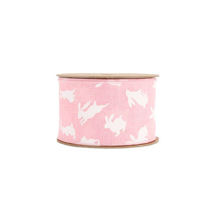 LA Ribbons Wholesale - Wholesale Ribbon – Gift wrapping - Wired Ribbon | Pink w/ White All Over Bunny | 10 Yard Roll11