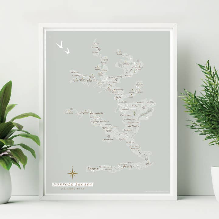 Norfolk Broads National Park Map Print for wholesale by Britain Illustrated