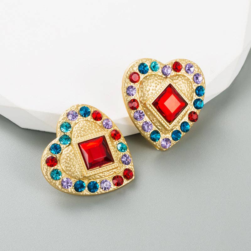 Multi Heart Rhinestone Stud Earrings E7131 for wholesale on Faire4