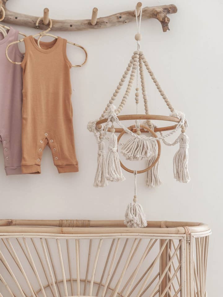 Beaded Natural Baby Mobile for wholesale by Village Thrive