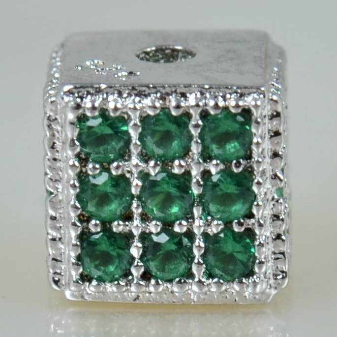 Ag925 Rh. en C.Z. Cube Divider Groen voor wholesale door Art Of Pearls