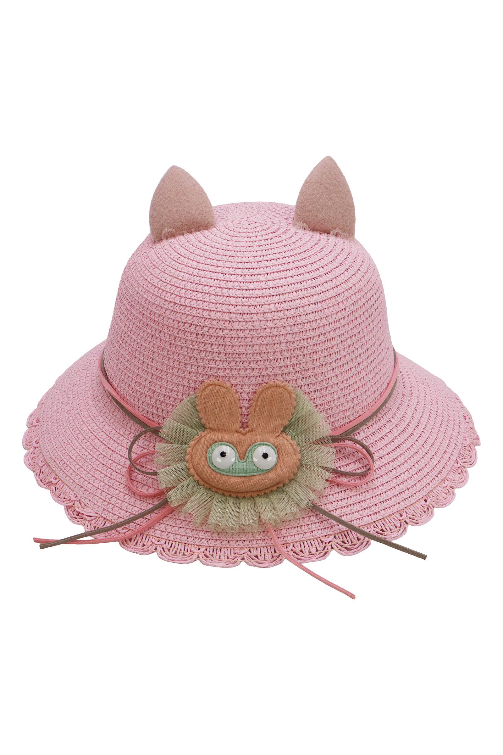 Assorted Kids Bunny Ear Scallop Straw Bucket Sun Hat -DISLCLAIMER for wholesale on Faire2