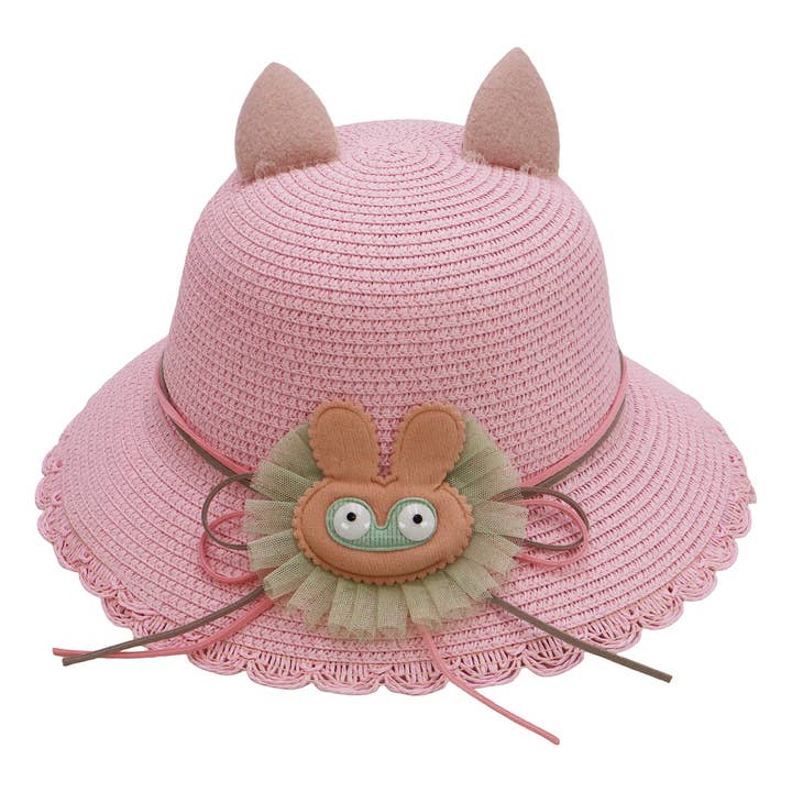 Assorted Kids Bunny Ear Scallop Straw Bucket Sun Hat -DISLCLAIMER for wholesale on Faire2