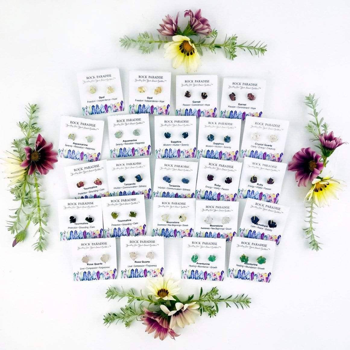 Rock Paradise - Wholesale Stud/Post Earrings - Crystal Gemstone Stud Earrings - Choose Gold or Silver0