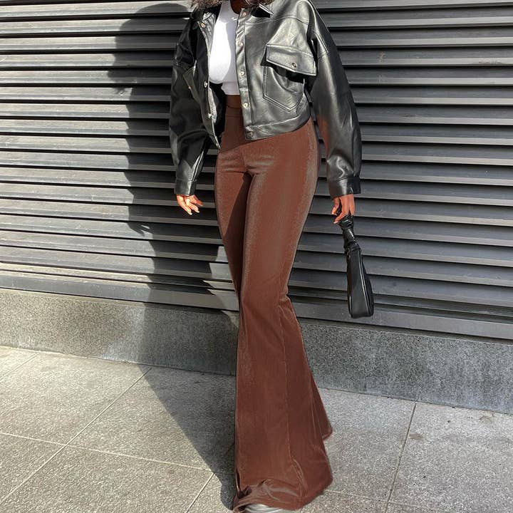 Lily Clothing - Wholesale Pants - Women's - SOLID COLOR VELVET ELASTIC HIGH-WAISTED PANTS