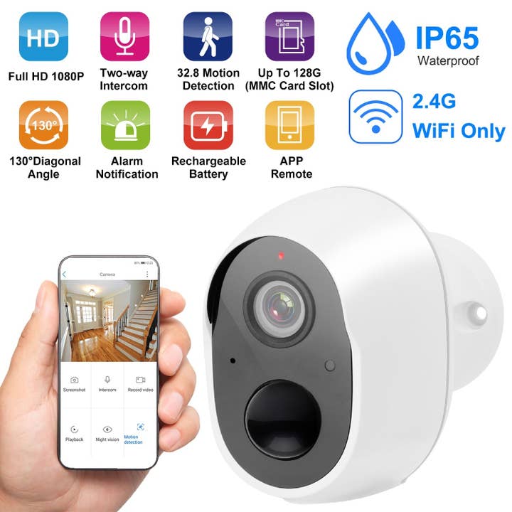 White 1080P FHD WiFi IP Camera Two-Way Audio Security Surveillance Camera IP65 Waterproof Network Camcorder for wholesale on Faire