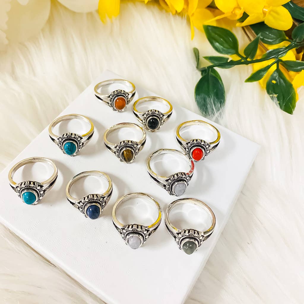 Karma Nepal Crafts - Wholesale Single Stone/Solitaire Ring - 100 Piece Bohemian Silver Crystal StackablRing  ($2.25 each)7