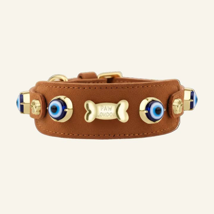 Suede Evil Eye Greyhounds Dog Collar | Cinnamon ⚜️ for wholesale by Paw London