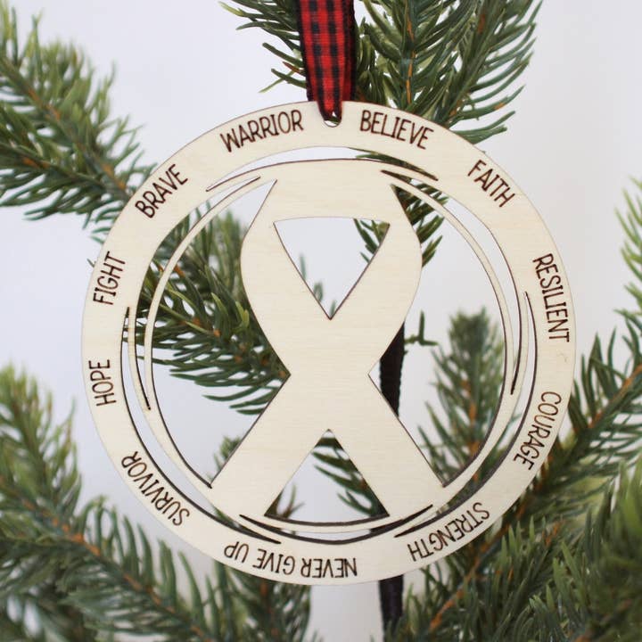 Breast Cancer Christmas Holiday Ornament for wholesale by Woodlander Workshop