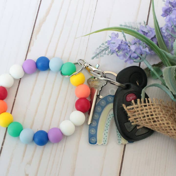 Rainbow Silicone Beaded Wristlet for wholesale by Kaysticks.co