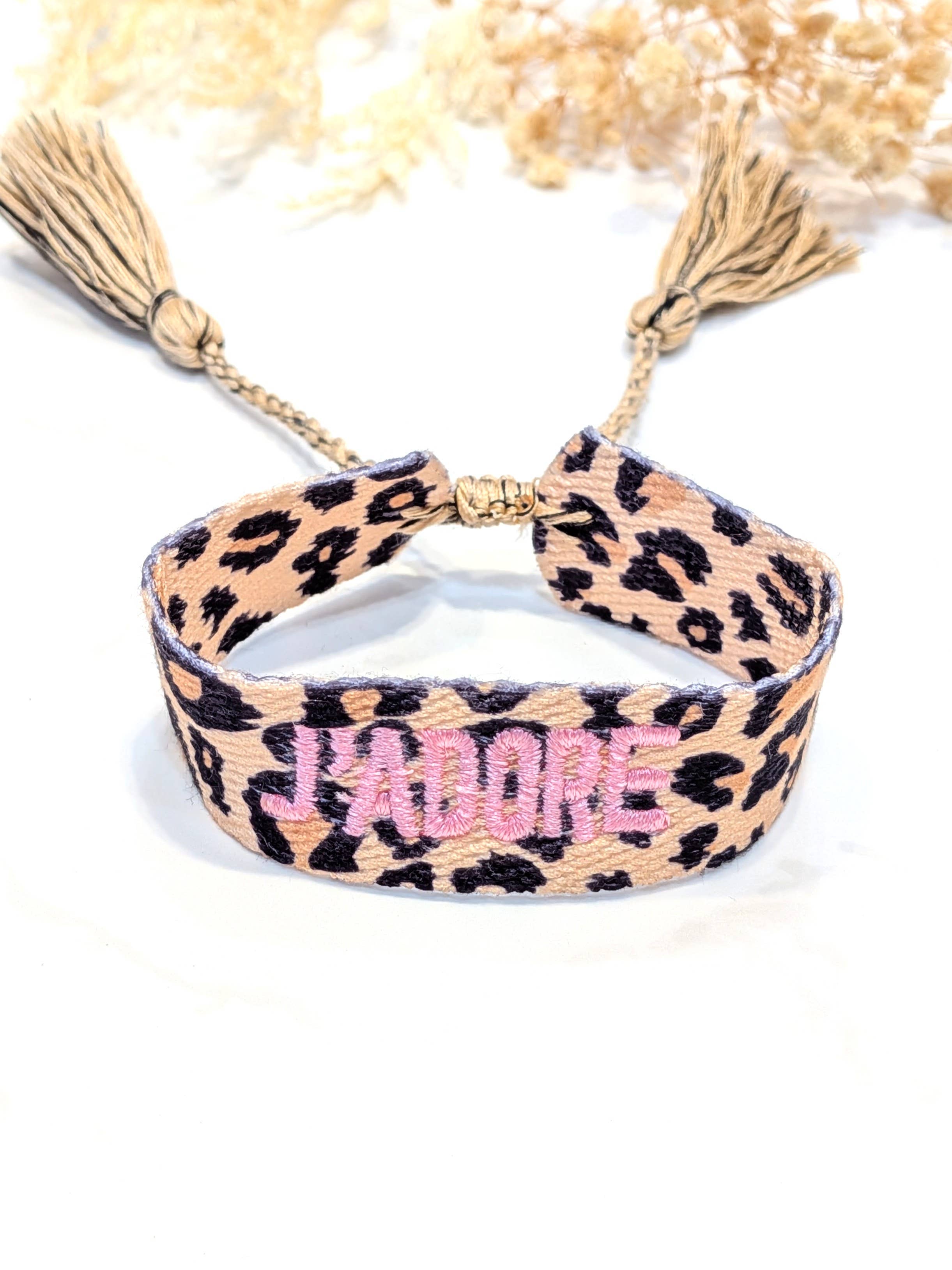 LOLO & YAYA - Wholesale Woven/Braided Bracelet - J'ADORE LEOPARD fabric message bracelet8