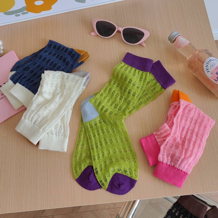 Funkyrel® Atzbranding Limited - Wholesale Socks - Women's - Rufia - Color-Blocked Breathable Mesh Socks