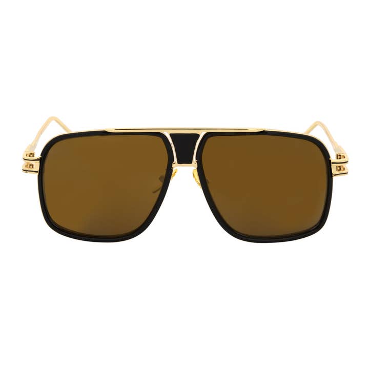 MAC - Two-Tone Square Metal Aviator Black-Gold Sunglasses Gold Mirror Lens for wholesale by Morspecs