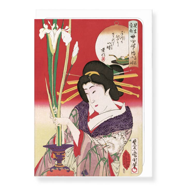 BEAUTY ARRANGING IRIS (1870): Japanese Greeting Card for wholesale by Ezen Trade