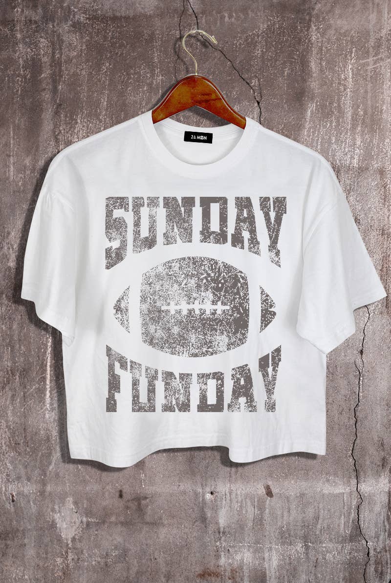 2&moon - Wholesale Screen Printed T-Shirt - Women's - Giving Sunday Funday Football Graphic Crop Tee0