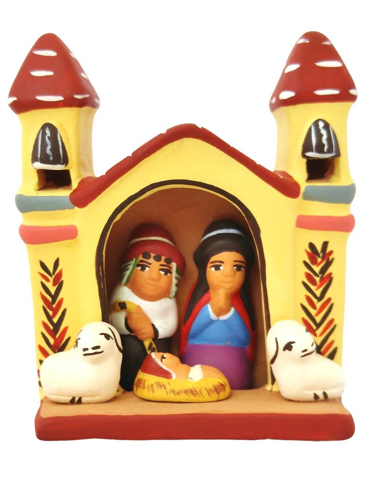 Ceramic Church With Nativity - Yellow for wholesale by Sedona Spirit