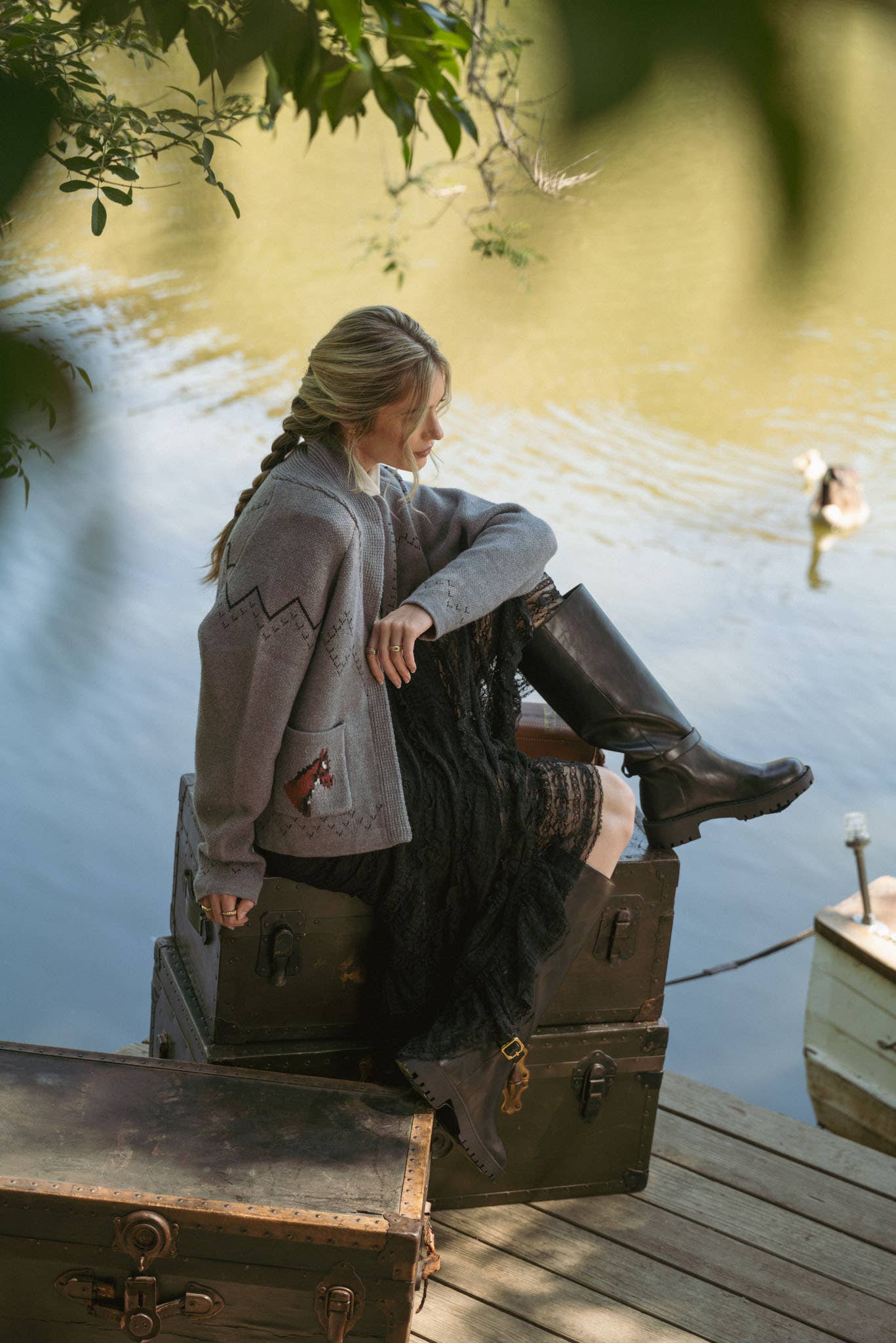 &MERCI - Wholesale Cardigan - Women's - HORSE KNIT SWEATER CARDIGAN MSW1080724