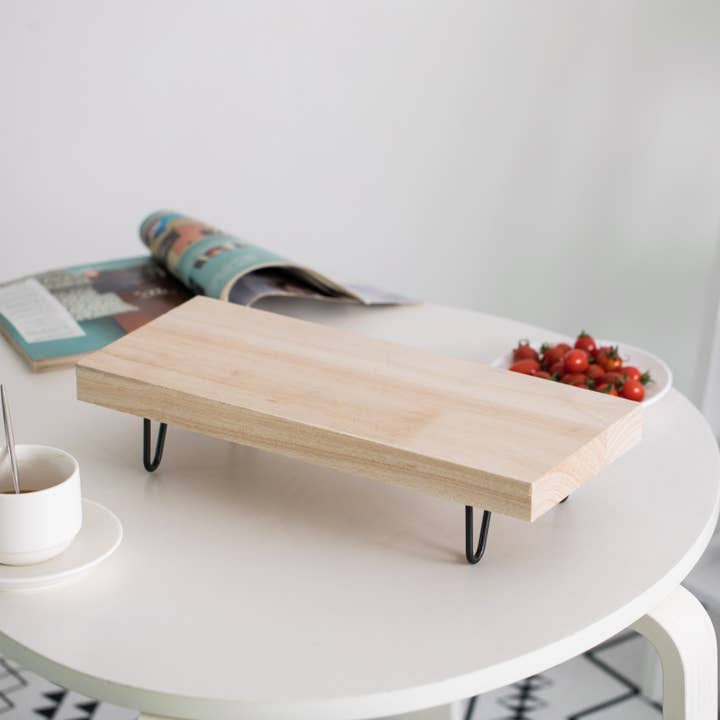 Quickway Imports - Wholesale Serving tray - Natural Wood Rectangular Tray Serving Board with Metal Stand5