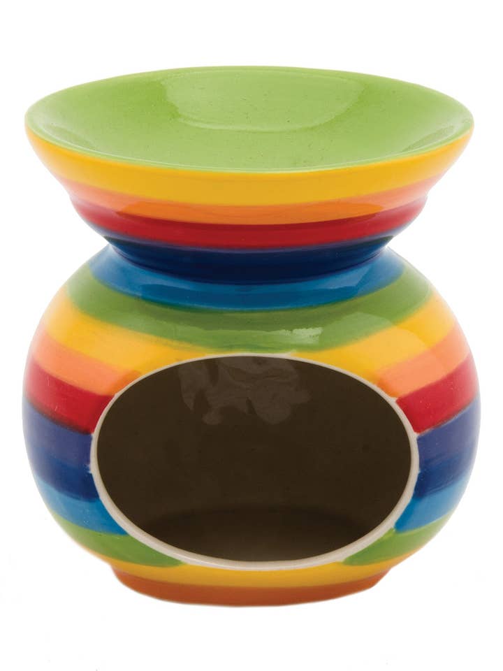 Hand Painted Rainbow Stripe Ceramic Oil Burner for wholesale by Namaste