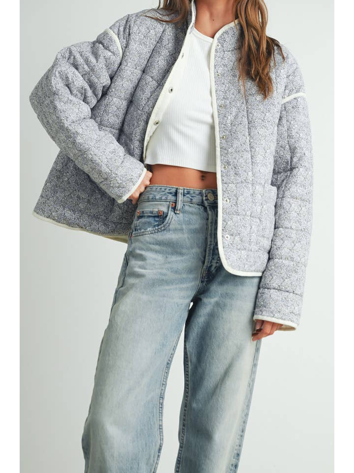 BUTTERMELON - Wholesale Puffer Jacket - Women's - FLOAR QUILTED JACKET WITH LIGHTWEIGHT BOHO PRINT - BMJ751410