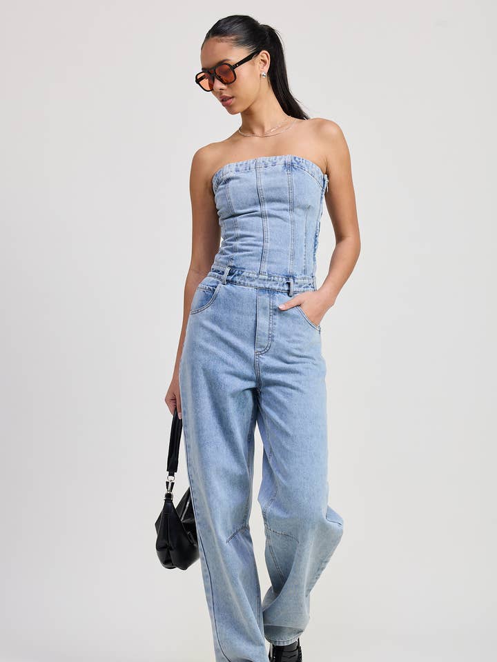 AXELBANDSLÖS DENIM JUMPSUIT för wholesale av Emory Park