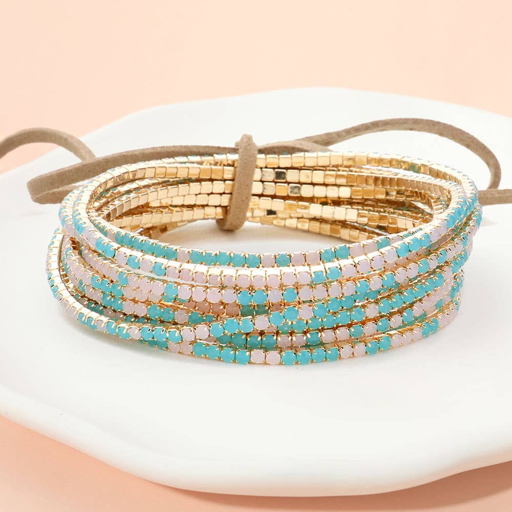 Sensibling Corp. - Wholesale Jewelry Set - 12PCS - Ribbon Pearl Rhinestone Layered Stretch Bracelets10