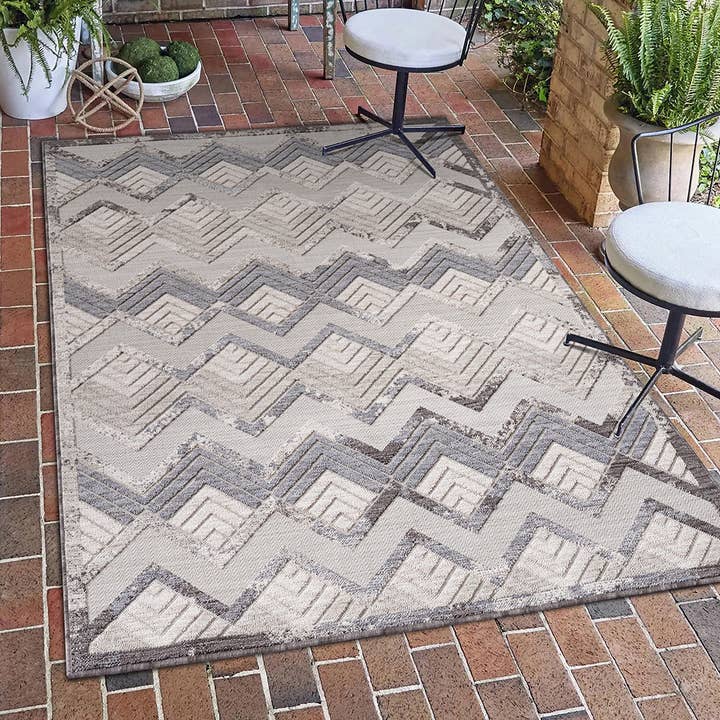 Light Blue Ivory Eastgate Chevron PET Yarn Indoor/Outdoor Area Rug for wholesale on Faire2