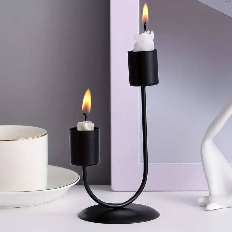 Huis Van Merken – wholesale Ljushållare – 1 st dubbel ljushållare – matt svart ljusstake för romantiska middagar med levande ljus2