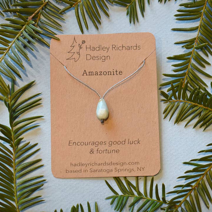 Amazoniet druppel edelsteen & grijs koord ketting voor wholesale door Hadley Richards Designs