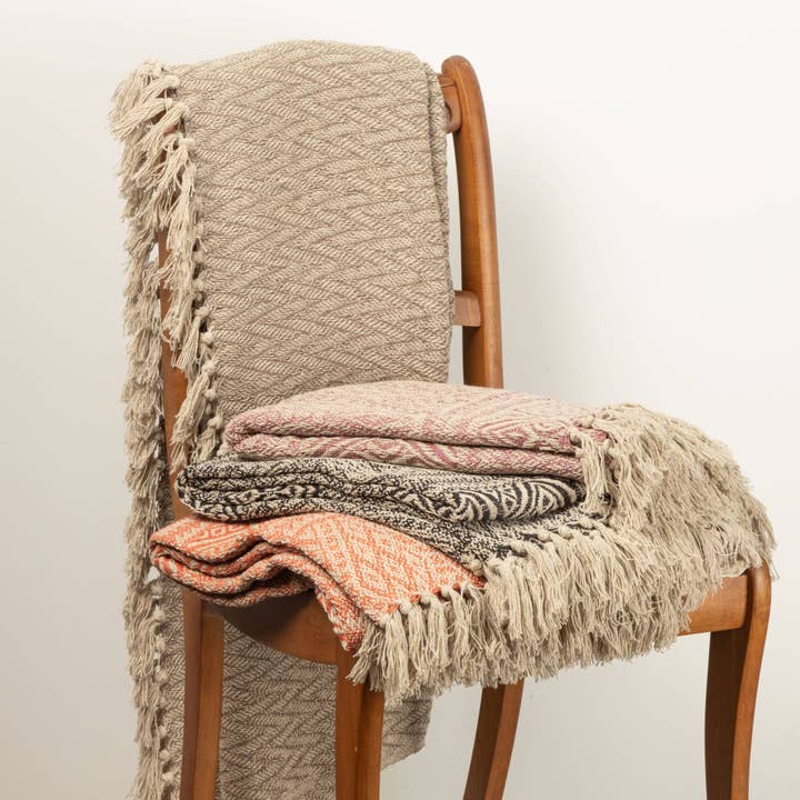 Silver Tree Home & Holiday - Wholesale Throw Blanket - G00413: Herribone throw,taupe&beige 80% ctn,20% poly,50x60in1
