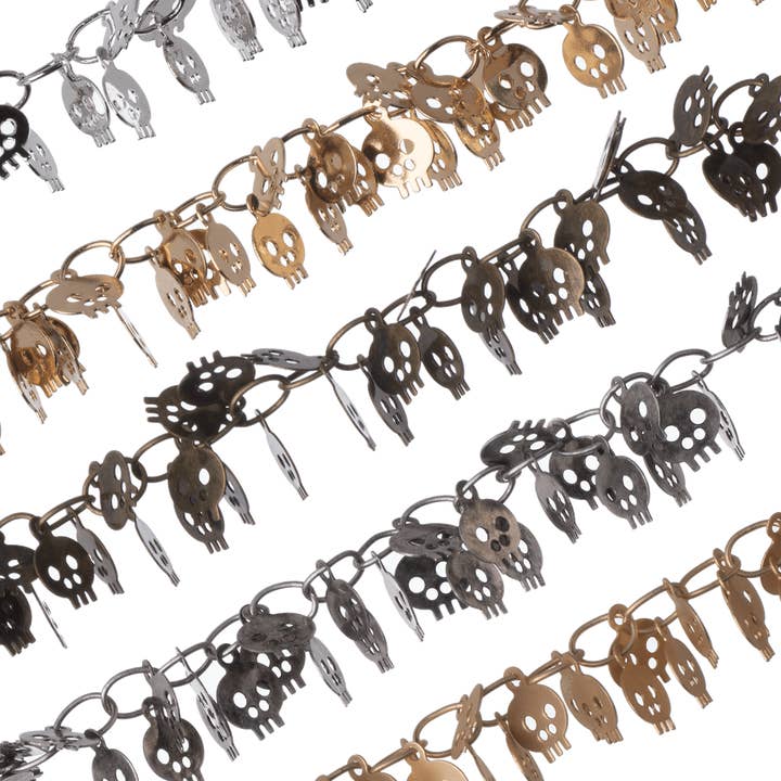 Continental Beads - Wholesale Craft Supplies - 6mm Halloween Dangling Skull Chain - Made of Brass - Sold by the Foot - Ch-9087