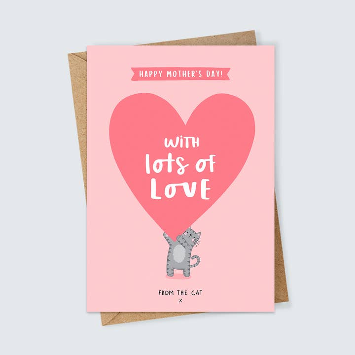 With Lots of Love from the Cat Cute Mother's Day Card for wholesale by Inky in the Wild