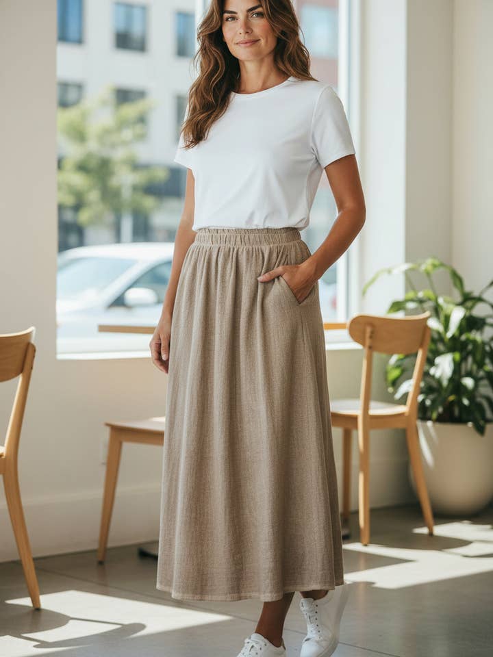 Lang nederdel i hør og bomuld LEL-J5670 for engroshandel hos ORNELLA PARIS