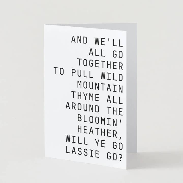 Scots Language Scots Heather Song Lyrics Greetings Card for wholesale by Mulderie Wood