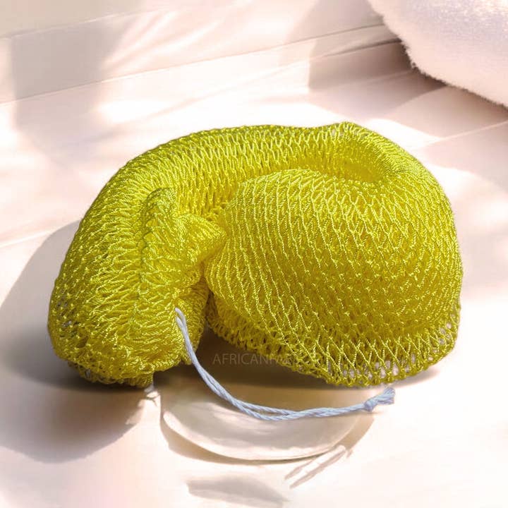 AfricanFabs – wholesale Bath pouf/sponge – 5 Pieces - African net sponge / African exfoliating net / Sapo sponge - Yellow0