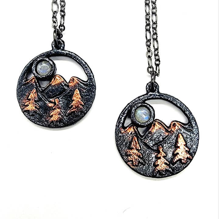 MergingMetals - Wholesale Pendant/Charm Necklace - Midnight Moon Rainbow Moonstone Pendant Necklace