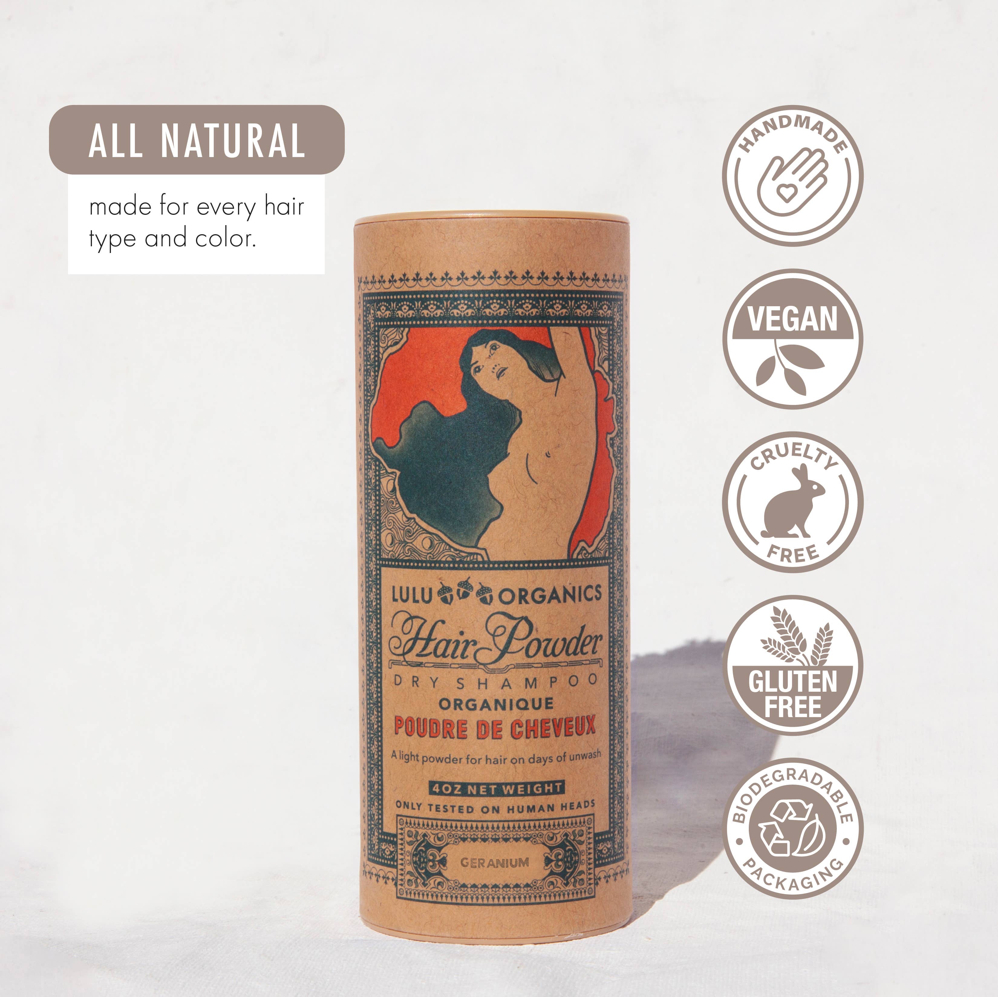 LULU ORGANICS - Wholesale Dry Shampoo - Geranium Hair Powder Shampoo 4oz2