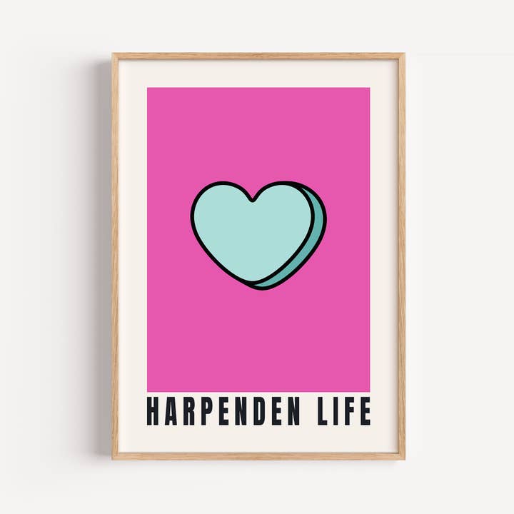 Your Town Life - Customised Candy Heart A3 Art Print for wholesale by Timmy Loves