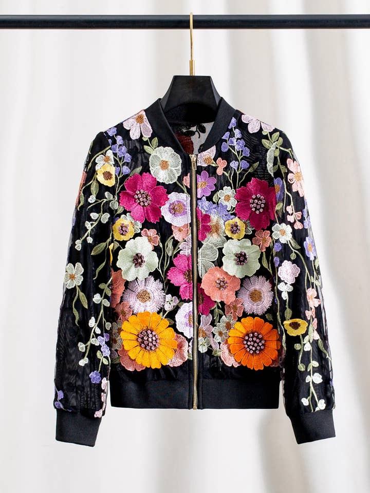 Color as pictures JK191Y Handmade Beaded Floral Embellished Rhinestone Jacket for wholesale on Faire12