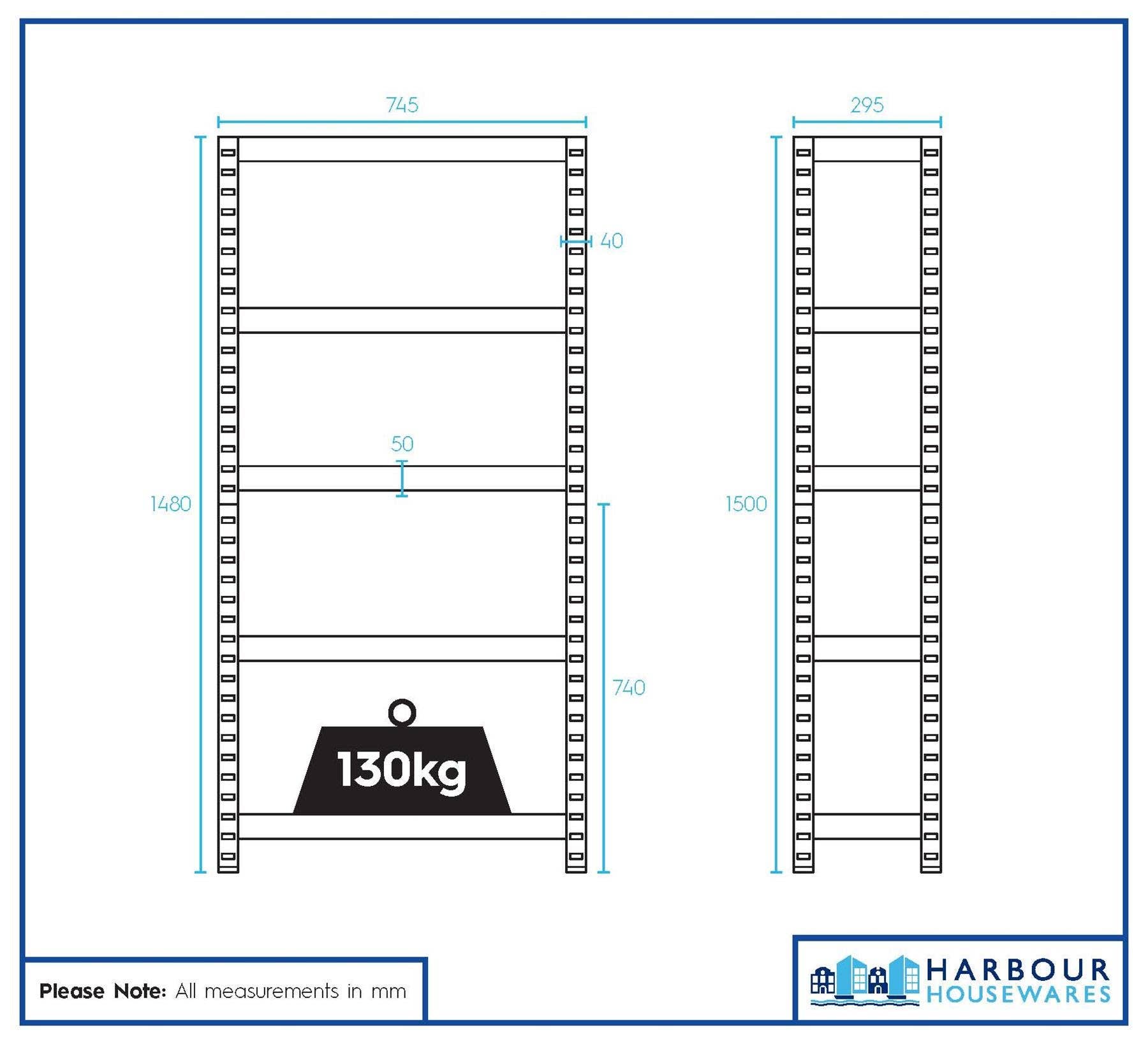Rinkit Ltd - Vendita all'ingrosso Mensola freestanding - Set da 2 scaffali da garage in acciaio galvanizzato a 5 ripiani - 75 x 30 x 150 cm5