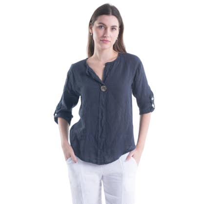 VeraMay - Wholesale Blouse – Women’s - 6209 Navy Vera May Italian Linen Top