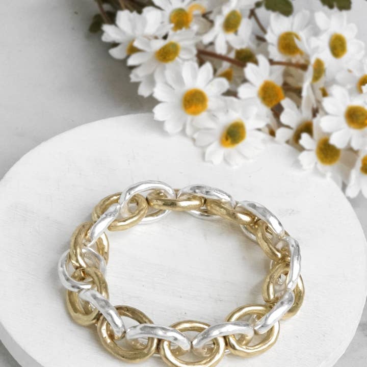 PennyLine inc - Wholesale Link & Chain Bracelet - Chunky Chain Bracelet in Worn Silver and Gold tone