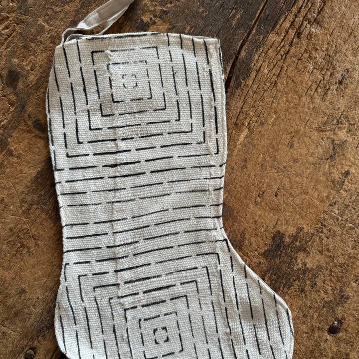 Bloom & Co. - Wholesale Holiday Stocking - Mustard Flower Mudcloth Linen Holiday Stocking