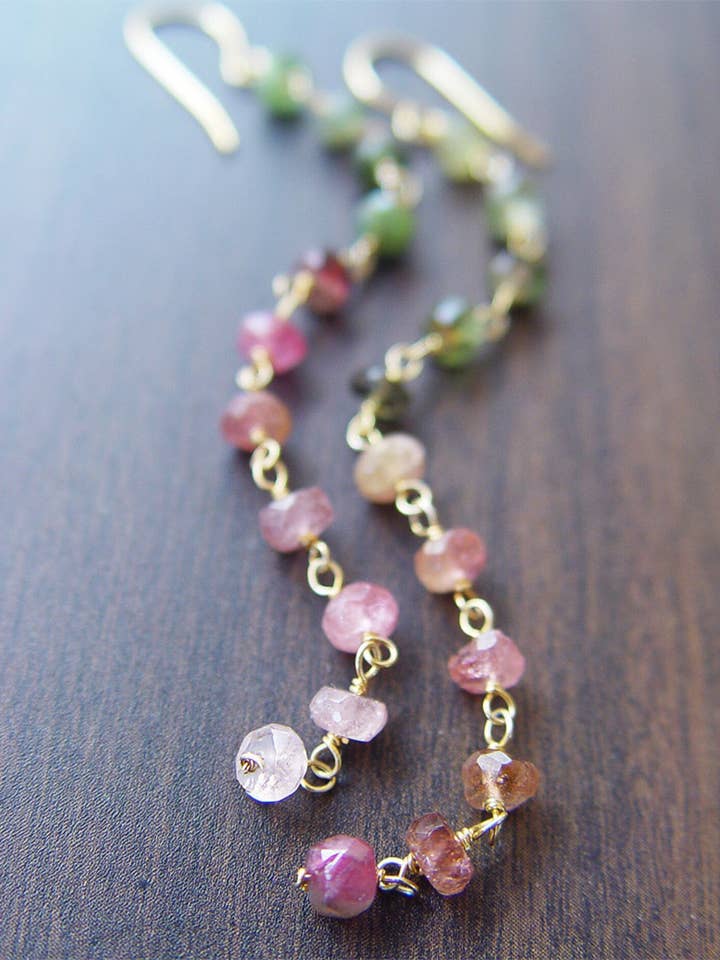 Watermelon Tourmaline 14k Gold Fill Chain Earrings Multi Tou for wholesale by Friedasophie