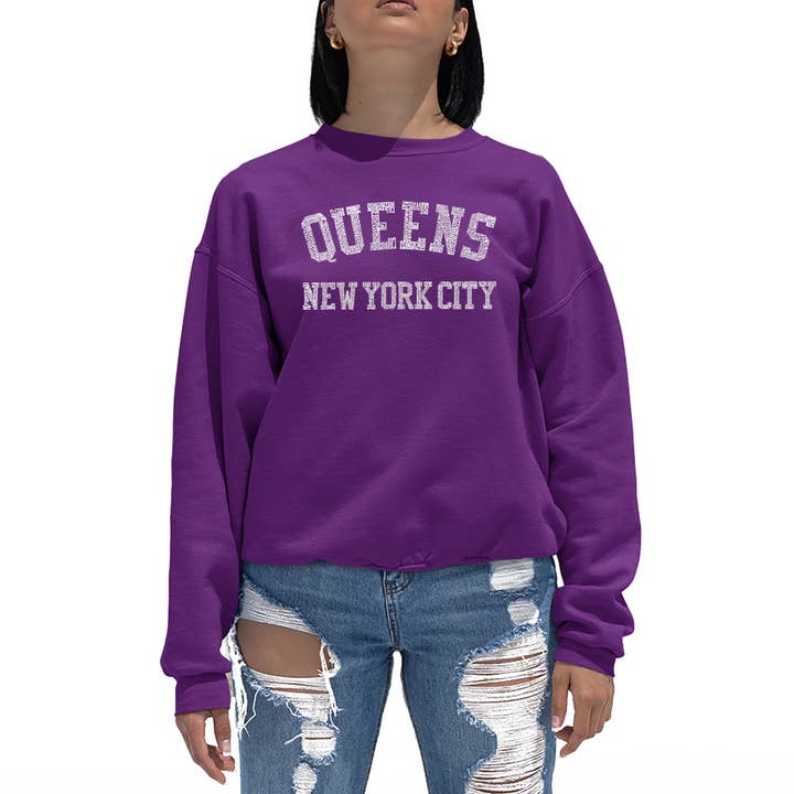 LA Pop Art - Wholesale Graphic Sweatshirt - Women's - Women's Word Art Crew Sweatshirt - QUEENS, NY