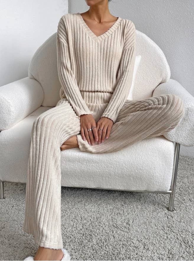 HIDDENBRAND - Wholesale Sleepwear Set - Women's - Ribbed Knit Long Sleeve Lounge Pajama Set12