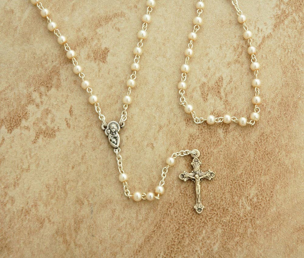 Contreras Designs - Wholesale Prayer beads necklace - DR76W- White Pearl Rosary