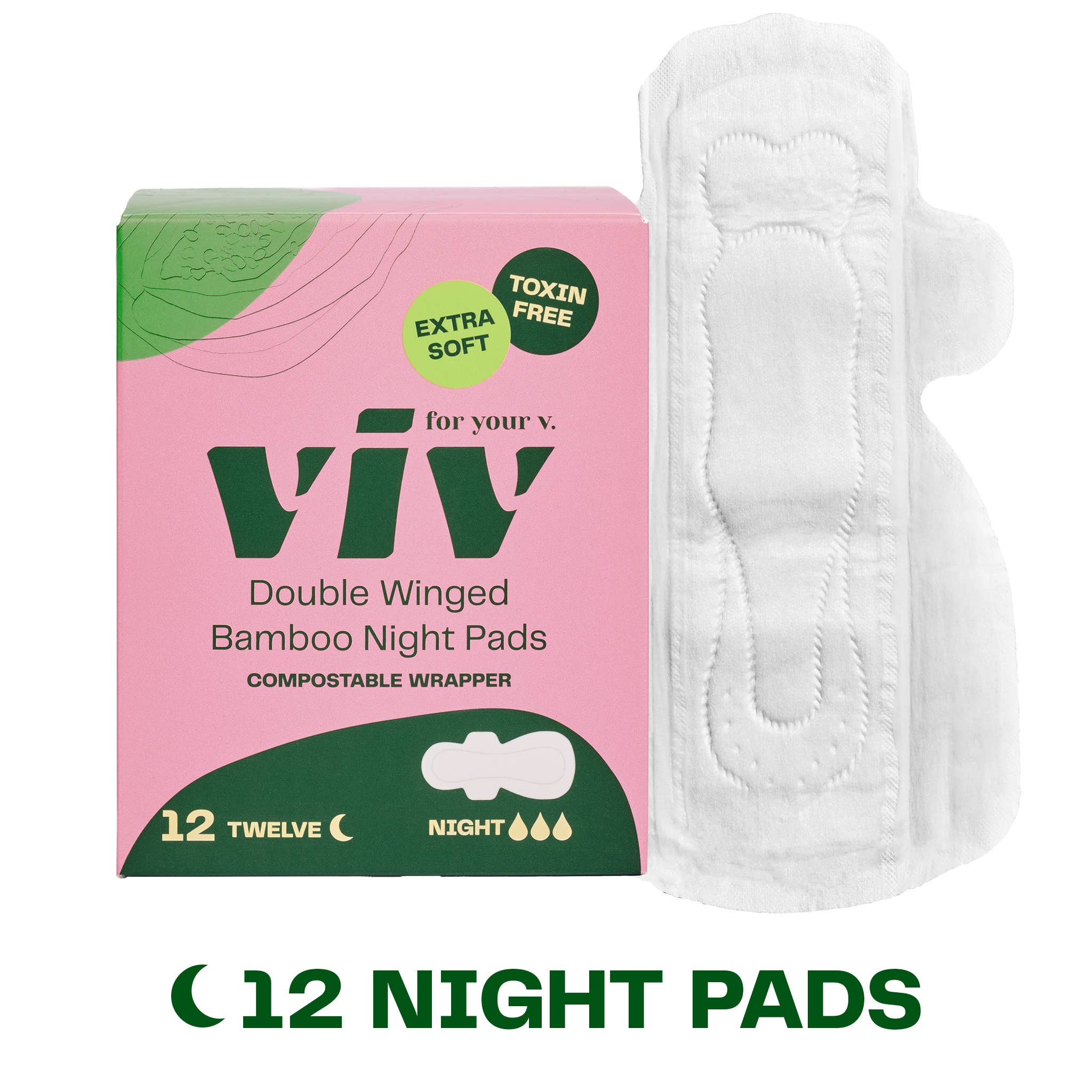 Viv for your V - Wholesale Menstrual Pad/Liner - Viv Bamboo Winged Pads - Plant-Based Day & Night Pads1