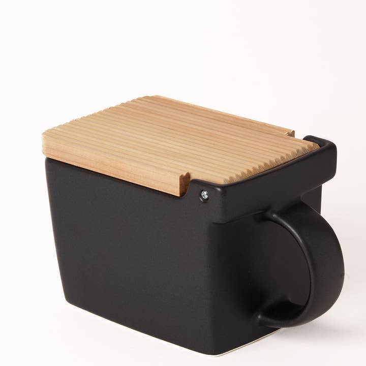 ZERO JAPAN USA - Wholesale Salt & Pepper Shaker Set - Bee House Ceramic Salt Box With Wooden Lid - Noble Black2