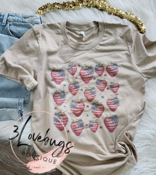 3lovebugsboutique - Wholesale Screen Printed T-Shirt - Women's - Vintage 4th of July shirt,Strawberries shirt1